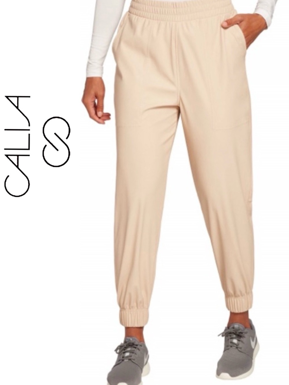 CALIA Jogger Pants lightweight Faux Leather Tan M